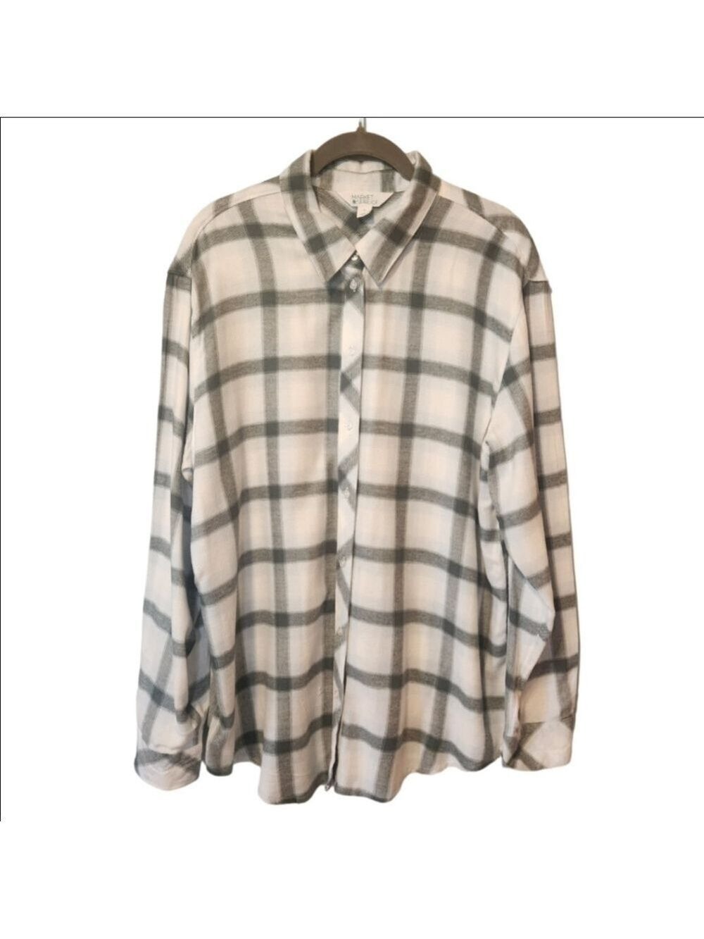 MARKET & SPRUCE "FEELING FALLY" ULTRA SOFT SAGE BLUE PLAID FLANNEL SHIRT LARGE - Picture 2 of 7
